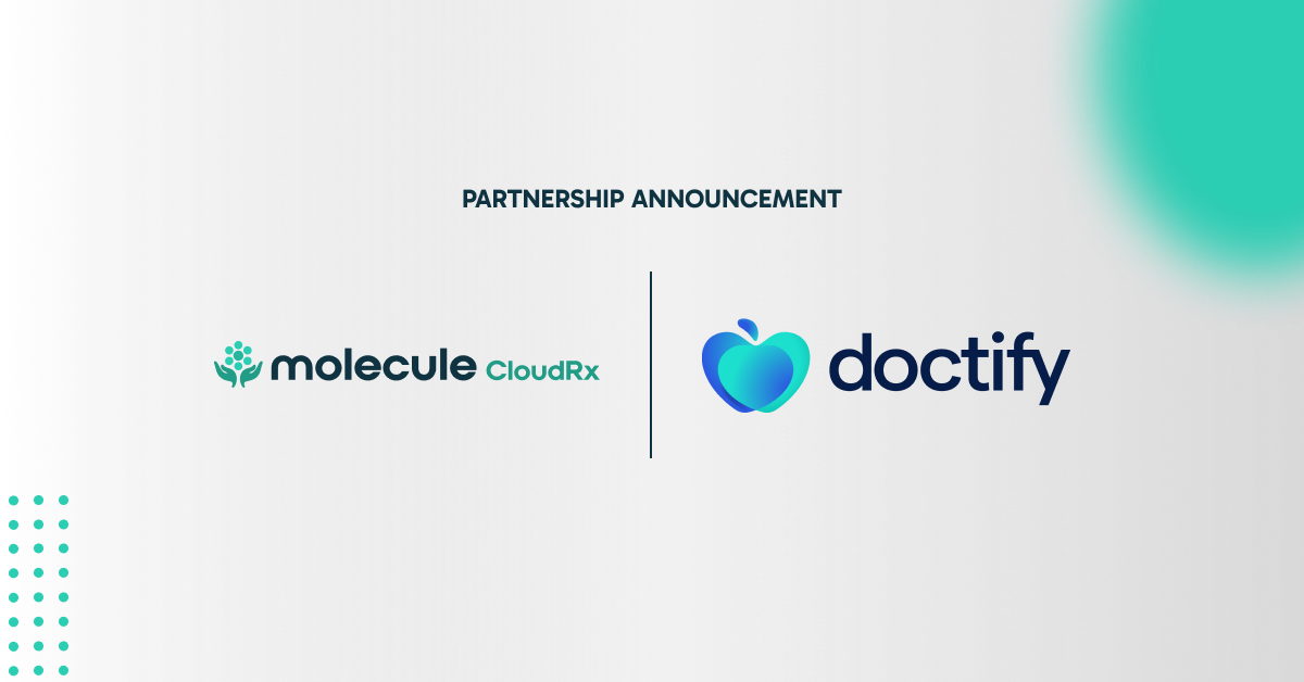 Molecule CloudRx and Doctify logos on a partnership announcement graphic