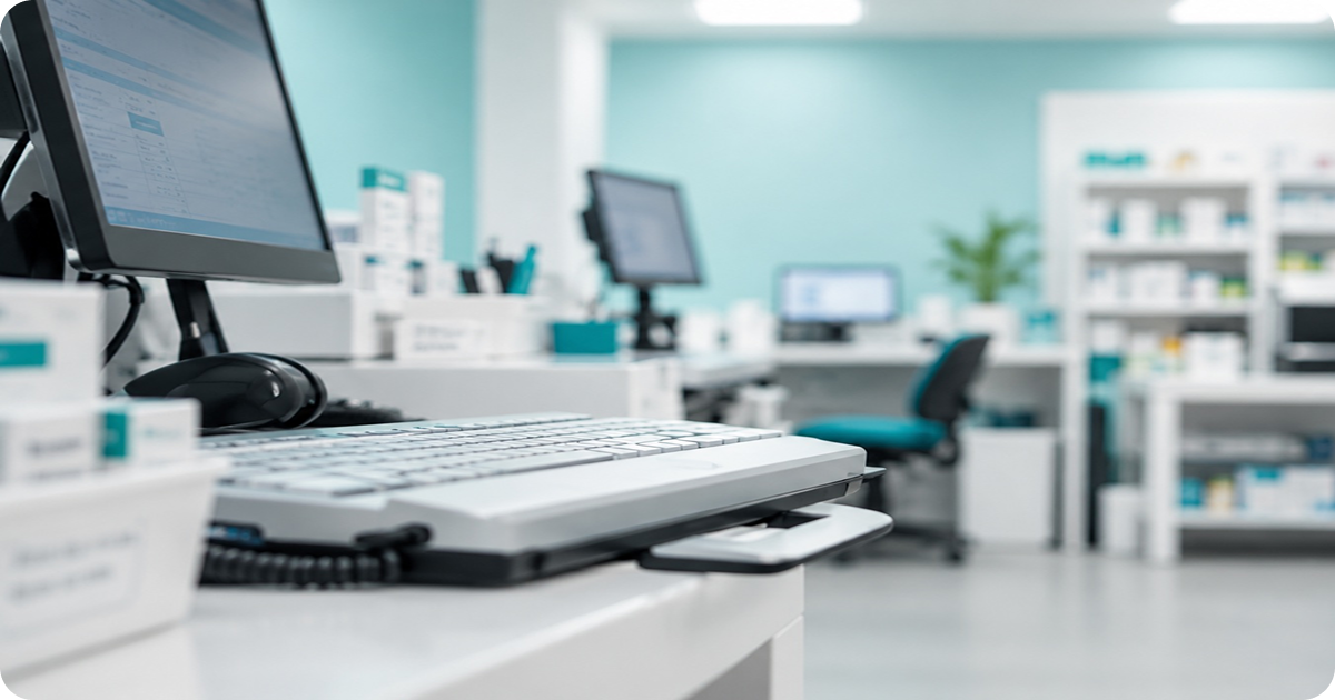 Dispensing workstations in a modern pharmacy providing private prescription fulfilment for better patient care