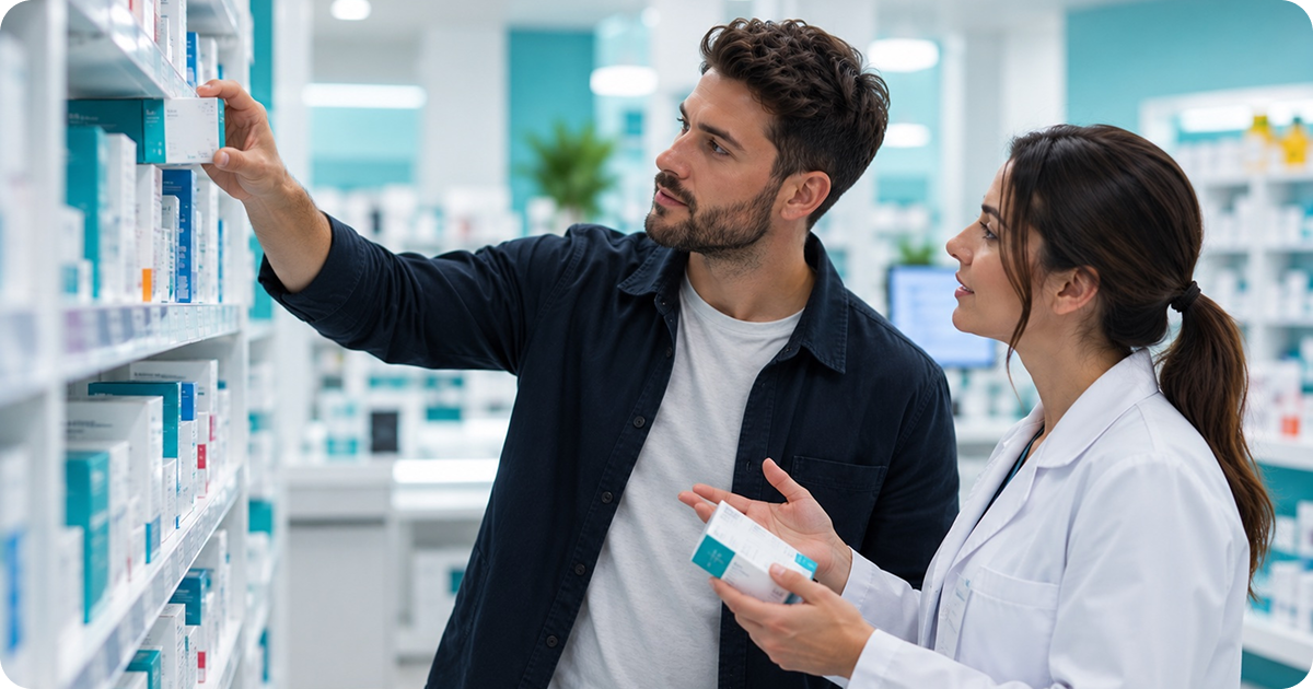 Pharmacist and clinic partner reviewing medicine stock, a key check when choosing a private prescription fulfilment partner